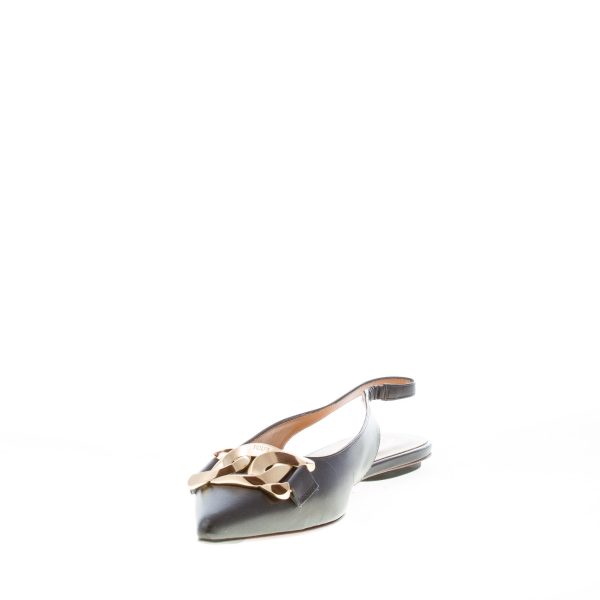 TOD'S donna ballerina slingback in pelle NERO con catena. Suola cuoio - immagine 6