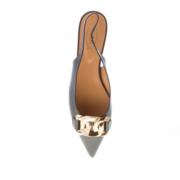 TOD'S donna ballerina slingback in pelle NERO con catena. Suola cuoio - immagine 7