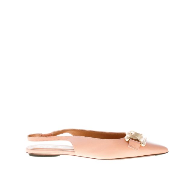 TOD'S donna ballerina slingback in pelle ROSA con catena. Suola cuoio