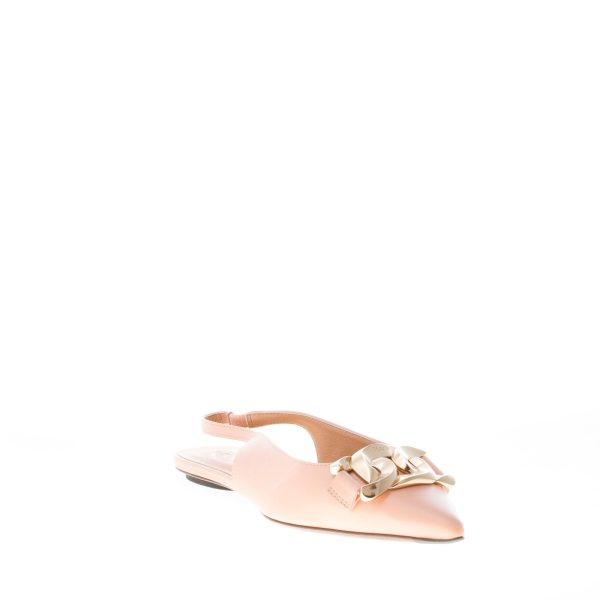 TOD'S donna ballerina slingback in pelle ROSA con catena. Suola cuoio - immagine 2