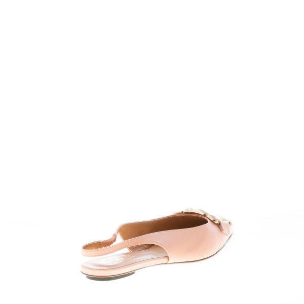 TOD'S donna ballerina slingback in pelle ROSA con catena. Suola cuoio - immagine 3