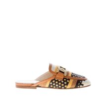 TOD'S donna sabot in tessuto intrecciato MULTICOLORE con catena. Suola cuoio