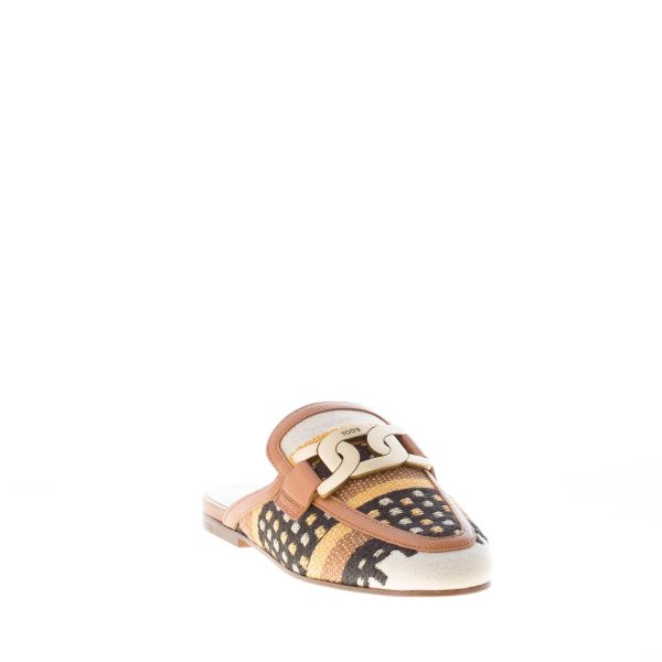 TOD'S donna sabot in tessuto intrecciato MULTICOLORE con catena. Suola cuoio - immagine 2