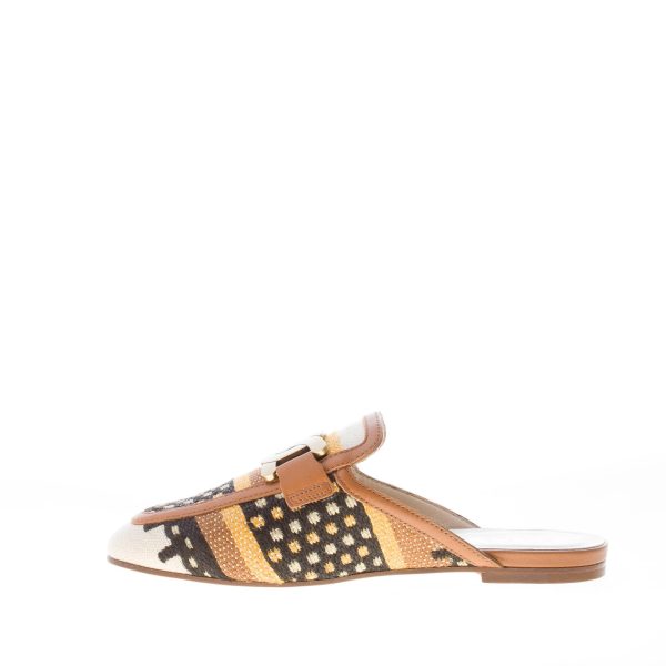TOD'S donna sabot in tessuto intrecciato MULTICOLORE con catena. Suola cuoio - immagine 5