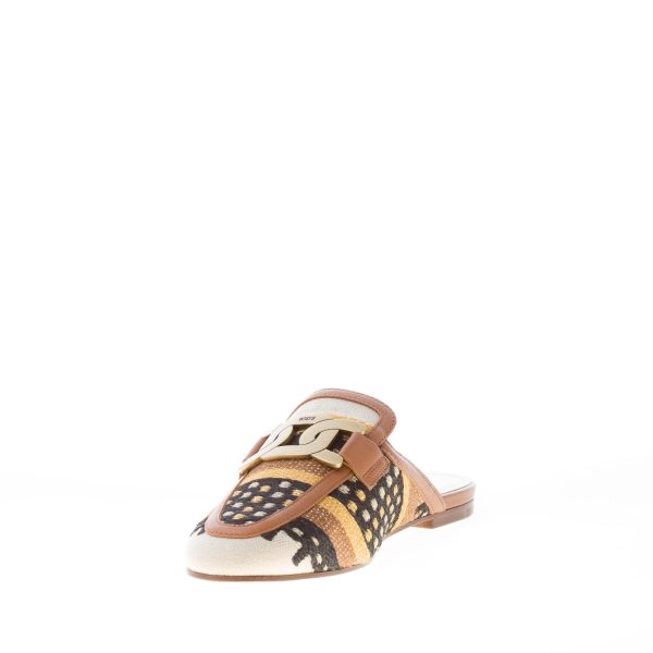 TOD'S donna sabot in tessuto intrecciato MULTICOLORE con catena. Suola cuoio - immagine 6