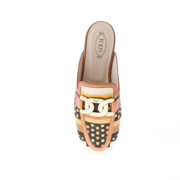 TOD'S donna sabot in tessuto intrecciato MULTICOLORE con catena. Suola cuoio - immagine 7