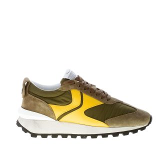 VOILE BLANCHE uomo sneaker Qwark Spur 2 in tessuto e camoscio VERDE MILITARE e giallo