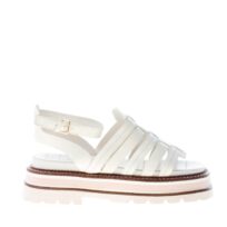 ELVIO ZANON donna sandalo multi fasce in pelle BEIGE chiaro con platform. Tacco 6 cm