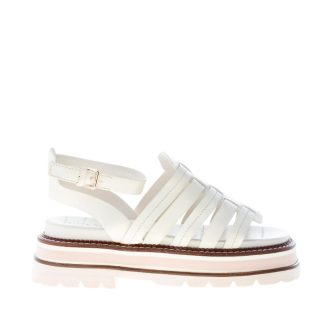 ELVIO ZANON donna sandalo multi fasce in pelle BEIGE chiaro con platform. Tacco 6 cm