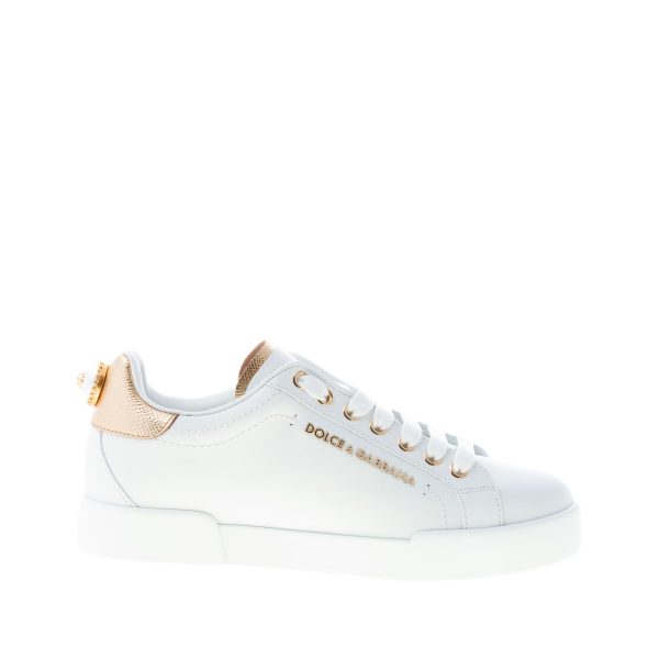 DOLCE & GABBANA donna sneaker Portofino in pelle nappata BIANCO con logo e dettaglio perla