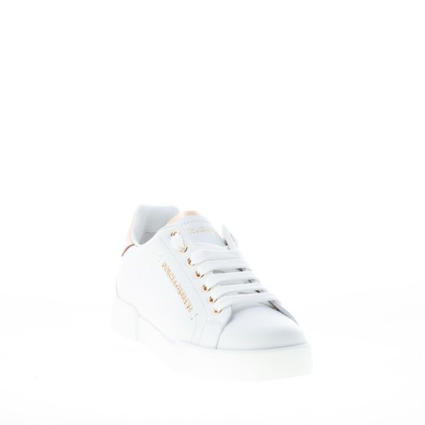 DOLCE & GABBANA donna sneaker Portofino in pelle nappata BIANCO con logo e dettaglio perla - immagine 2