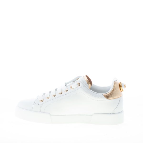DOLCE & GABBANA donna sneaker Portofino in pelle nappata BIANCO con logo e dettaglio perla - immagine 5