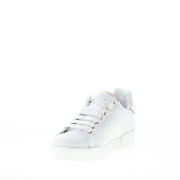 DOLCE & GABBANA donna sneaker Portofino in pelle nappata BIANCO con logo e dettaglio perla - immagine 6