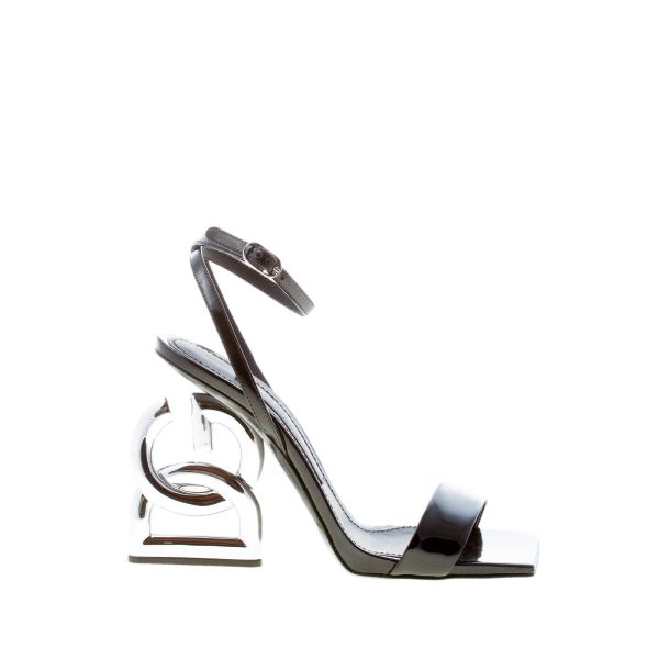 DOLCE & GABBANA donna sandalo 3.5 in pelle lucida NERO con tacco palladio DG. Tacco 10,5
