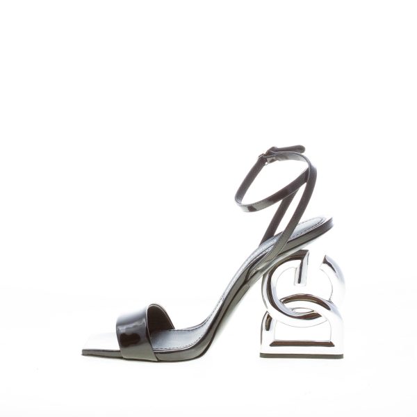 DOLCE & GABBANA donna sandalo 3.5 in pelle lucida NERO con tacco palladio DG. Tacco 10,5 - immagine 5