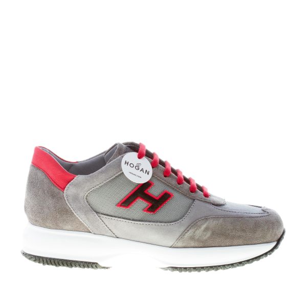 HOGAN uomo Interactive sneaker in camoscio e tessuto GRIGIO più rosso