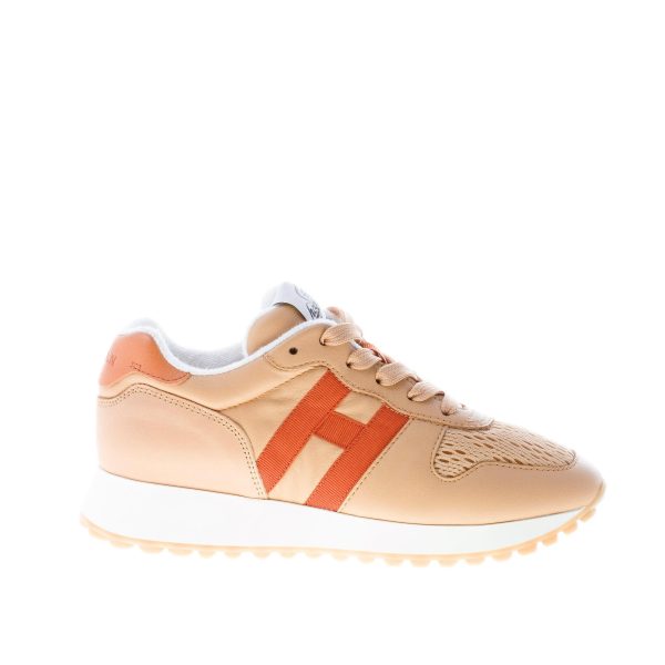 HOGAN donna H429 sneaker in pelle e tessuto BEIGE e cuoio
