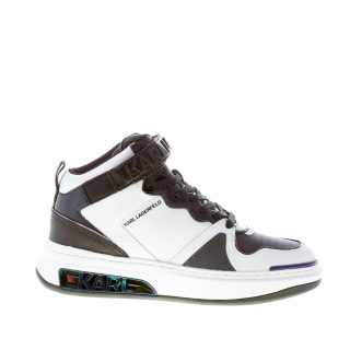 KARL LAGERFELD donna sneaker alta Elektra in pelle BIANCO e NERO con strappo