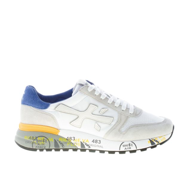 PREMIATA uomo sneaker Mick 6168 in tessuto tecnico BIANCO e camoscio BLU e GRIGIO