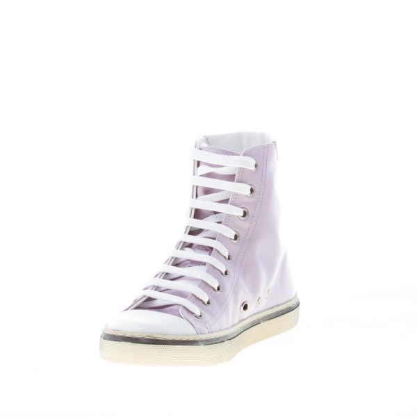 SAINT LAURENT donna Malibù high-top sneaker in crepe satin LILLA CHIARO e pelle bianco - immagine 6