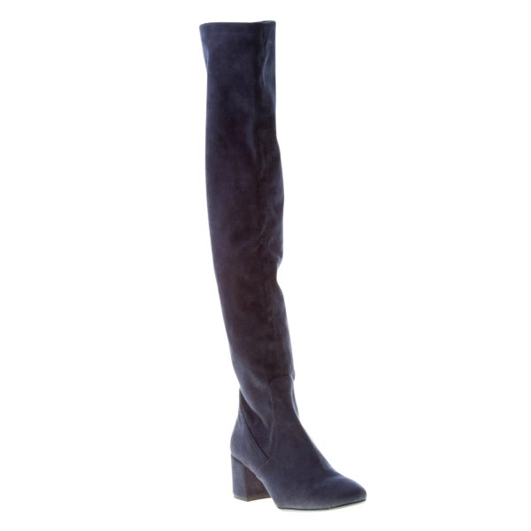 IDEE DE POINTE donna stivale elasticizzato sopra al ginocchio in camoscio BLU. Tacco 5 cm - immagine 2