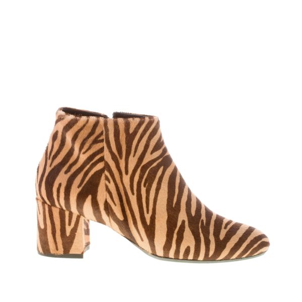 ANNA F. donna tronchetto in pony zebrato BEIGE MARRONE con zip. Tacco 5,5 cm