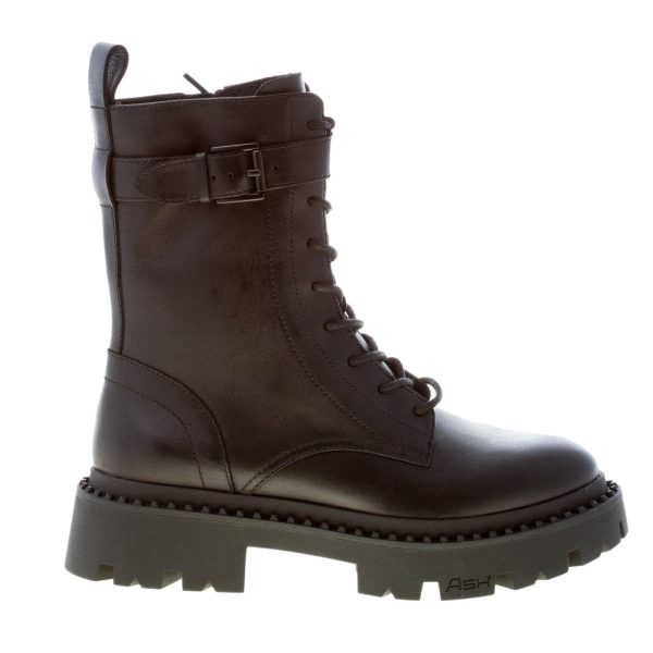 ASH donna stivaletto biker Gena in pelle NERO con lacci e zip