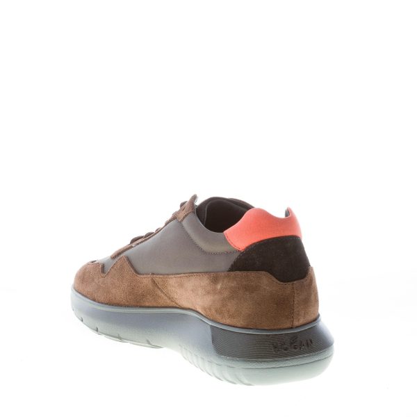 HOGAN uomo Interactive Cube sneaker in camoscio e tessuto nylon MARRONE più arancione - immagine 4