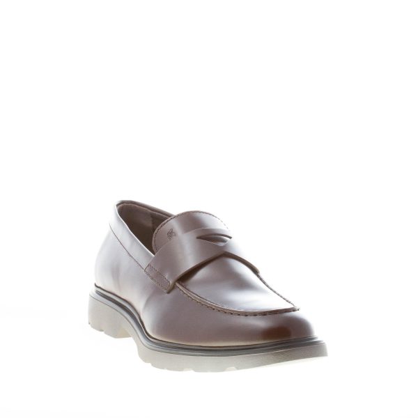 HOGAN uomo mocassino penny H393 in pelle spazzolata MARRONE. Suola in gomma - immagine 2