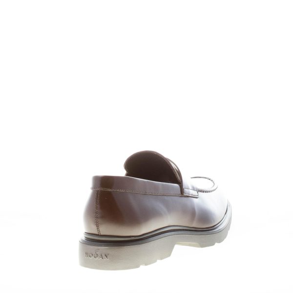 HOGAN uomo mocassino penny H393 in pelle spazzolata MARRONE. Suola in gomma - immagine 3