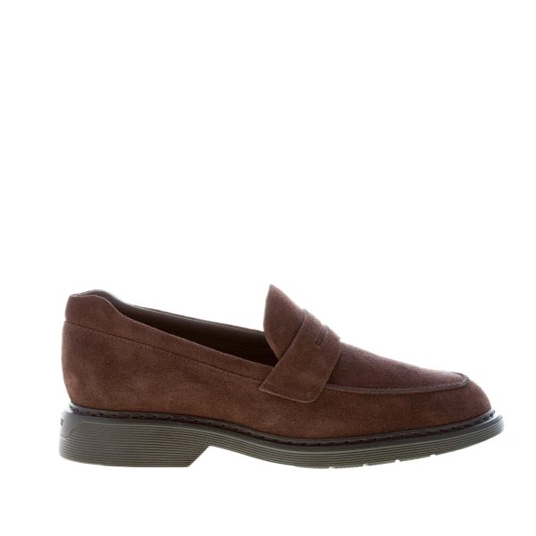 HOGAN uomo mocassino penny in camoscio EBANO. Suola in gomma
