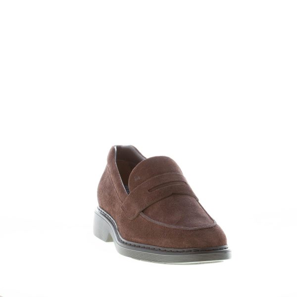 HOGAN uomo mocassino penny in camoscio EBANO. Suola in gomma - immagine 2
