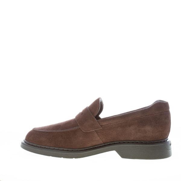 HOGAN uomo mocassino penny in camoscio EBANO. Suola in gomma - immagine 5