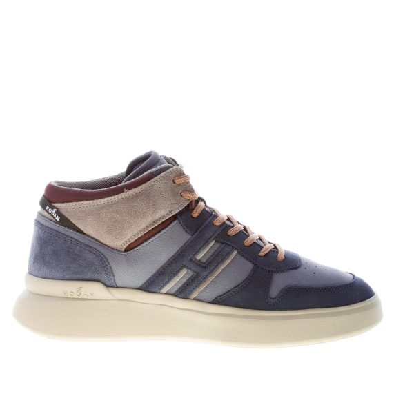 HOGAN uomo H580 Mid Top sneaker in nabuk e camoscio BLU e tortora