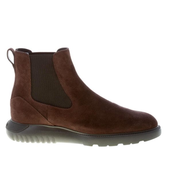 HOGAN uomo H600 stivaletto Chelsea Boot in camoscio EBANO. Suola gomma