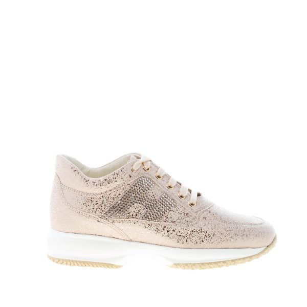 HOGAN donna Interactive sneaker in suede laminato ORO con H di strass