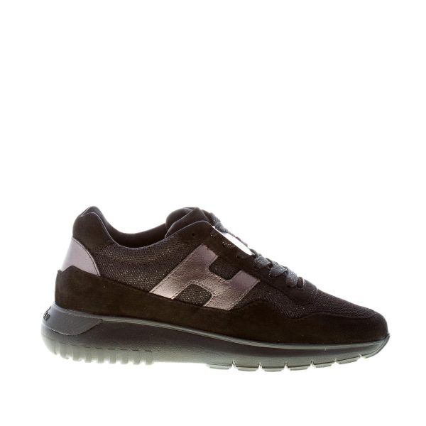 HOGAN donna Interactive Cube sneaker in camoscio e tessuto shiny NERO e piombo