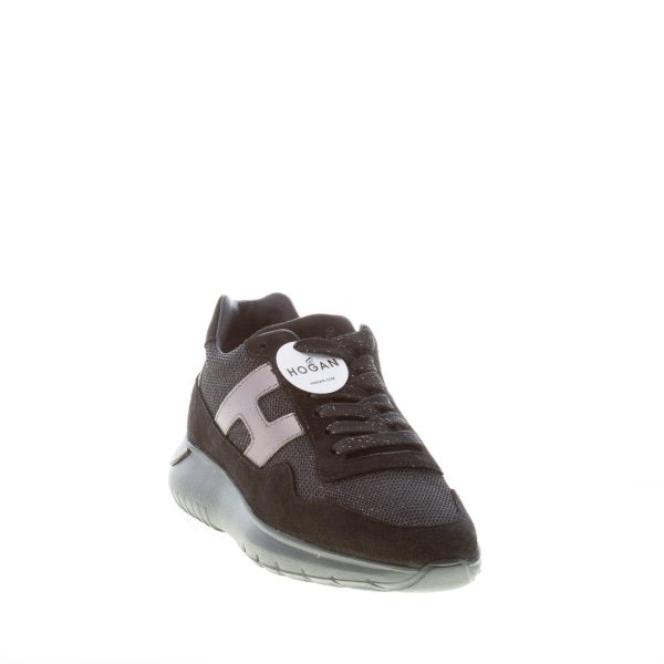 HOGAN donna Interactive Cube sneaker in camoscio e tessuto shiny NERO e piombo - immagine 2