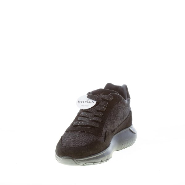 HOGAN donna Interactive Cube sneaker in camoscio e tessuto shiny NERO e piombo - immagine 6