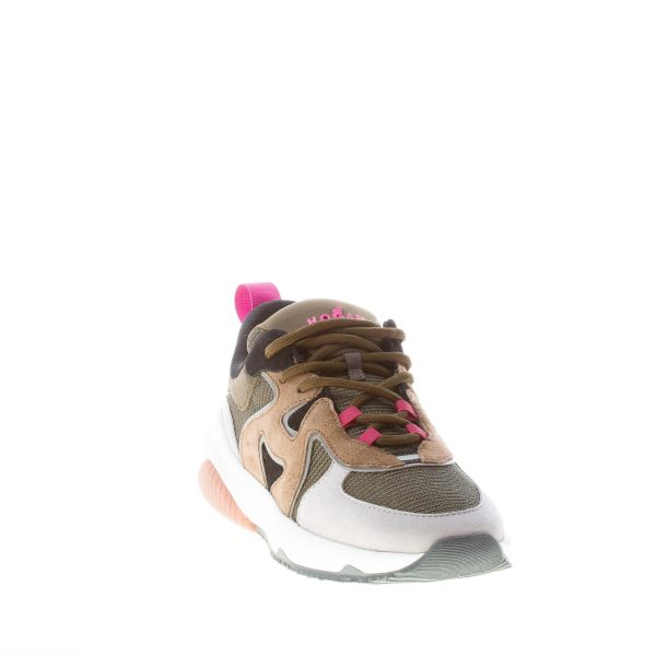 HOGAN donna sneaker H597 in camoscio e tessuto a rete VERDE e MARRONE - immagine 2