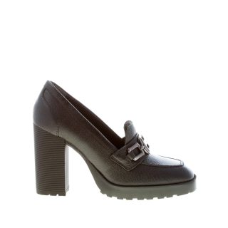 HOGAN donna mocassino H623 in pelle NERO con accessorio H in metallo. Tacco 8,5