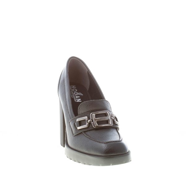 HOGAN donna mocassino H623 in pelle NERO con accessorio H in metallo. Tacco 8,5 - immagine 2