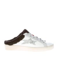 OKINAWA donna sneaker Sabot 2150 in pelle BIANCO e glitter argento con eco-pelliccia