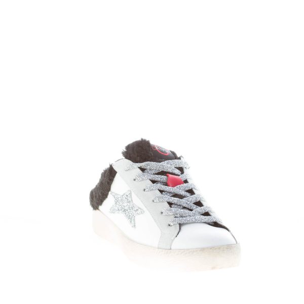OKINAWA donna sneaker Sabot 2150 in pelle BIANCO e glitter argento con eco-pelliccia - immagine 2