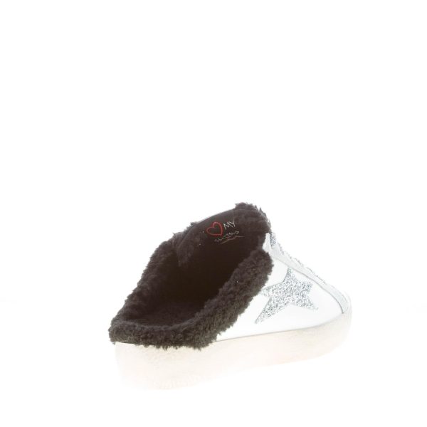 OKINAWA donna sneaker Sabot 2150 in pelle BIANCO e glitter argento con eco-pelliccia - immagine 3