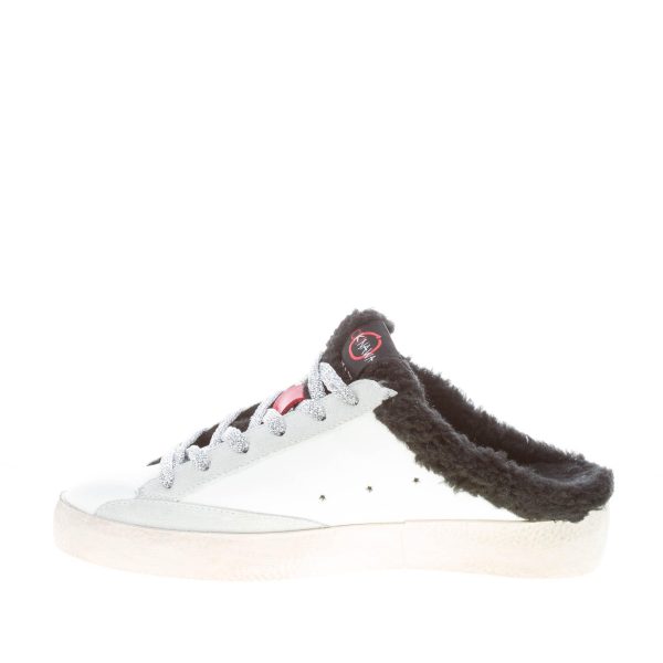 OKINAWA donna sneaker Sabot 2150 in pelle BIANCO e glitter argento con eco-pelliccia - immagine 5