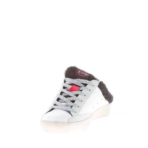 OKINAWA donna sneaker Sabot 2150 in pelle BIANCO e glitter argento con eco-pelliccia - immagine 6