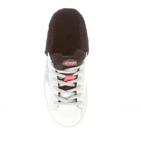 OKINAWA donna sneaker Sabot 2150 in pelle BIANCO e glitter argento con eco-pelliccia - immagine 7