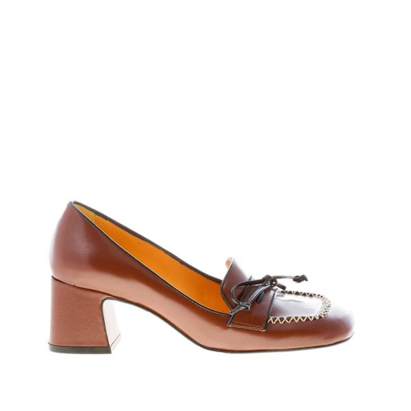 MARA BINI donna mocassino in pelle MARRONE con fiocco. Tacco 5 cm