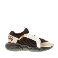 MOSCHINO donna sneaker Teddy in tessuto a rete e neoprene NERO più oro con strap